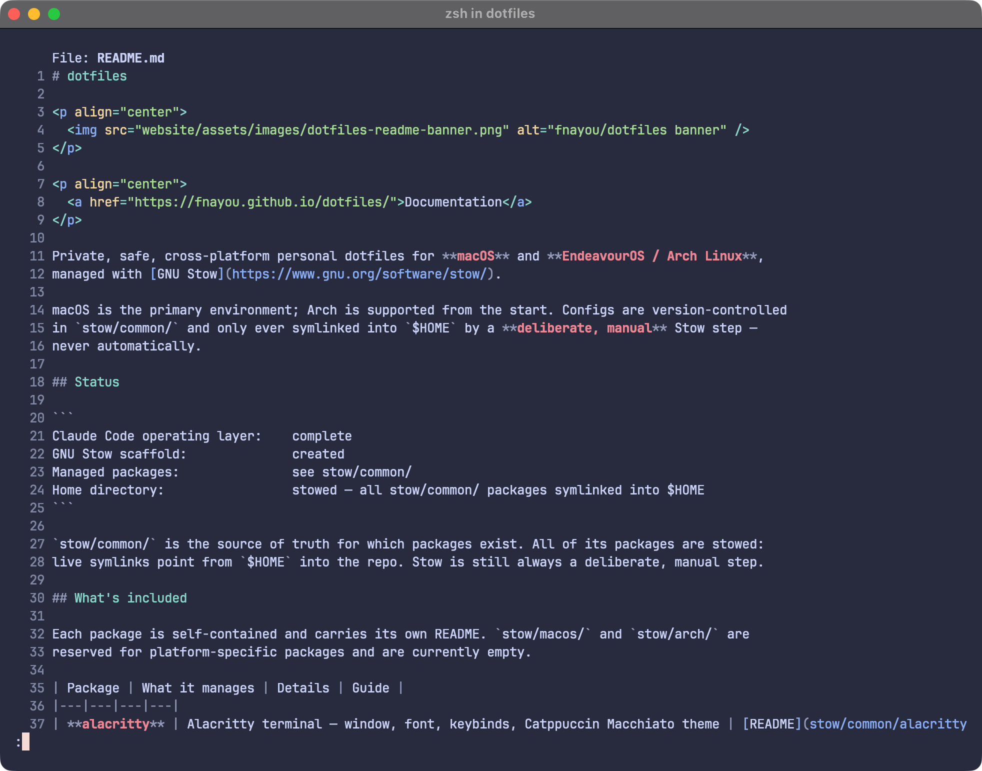 bat showing a syntax-highlighted file in the Macchiato theme