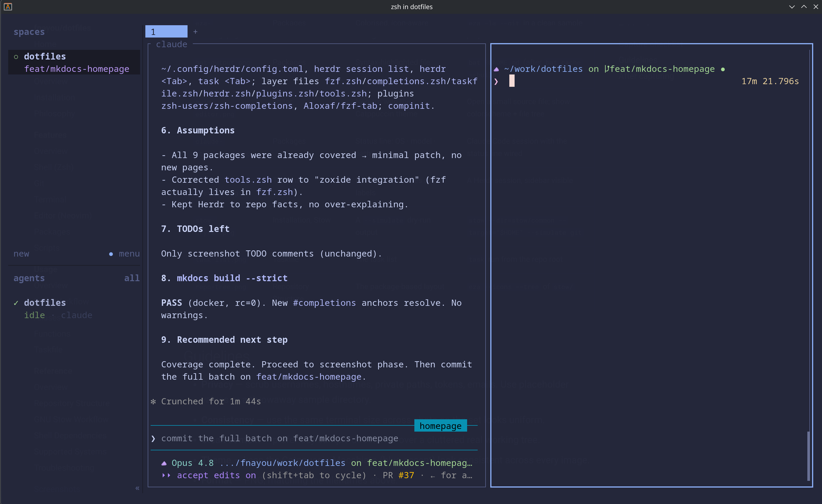 Herdr multiplexer session with panes and agent labels
