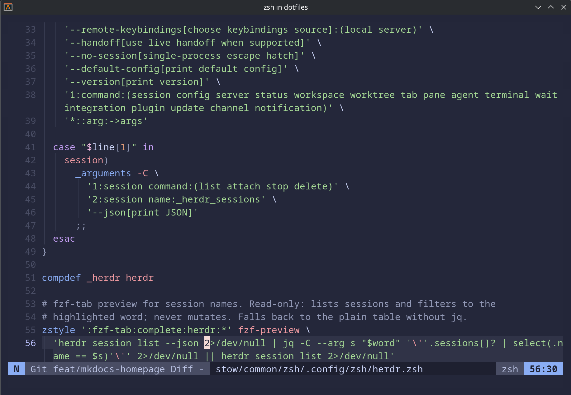 Neovim editing a file with the Catppuccin Macchiato colorscheme